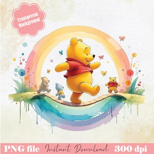 Clipart clásico de Winnie the Pooh Clipart de arcoíris de Winnie the Pooh Archivo PNG Ilustración de oso Pooh en acuarela Imagen de Winnie the Pooh Archivo de corte
