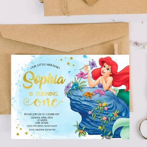 The little mermaid invitation, The little mermaid birthday invitations, Under the sea party invites, Princess Ariel birthday invites