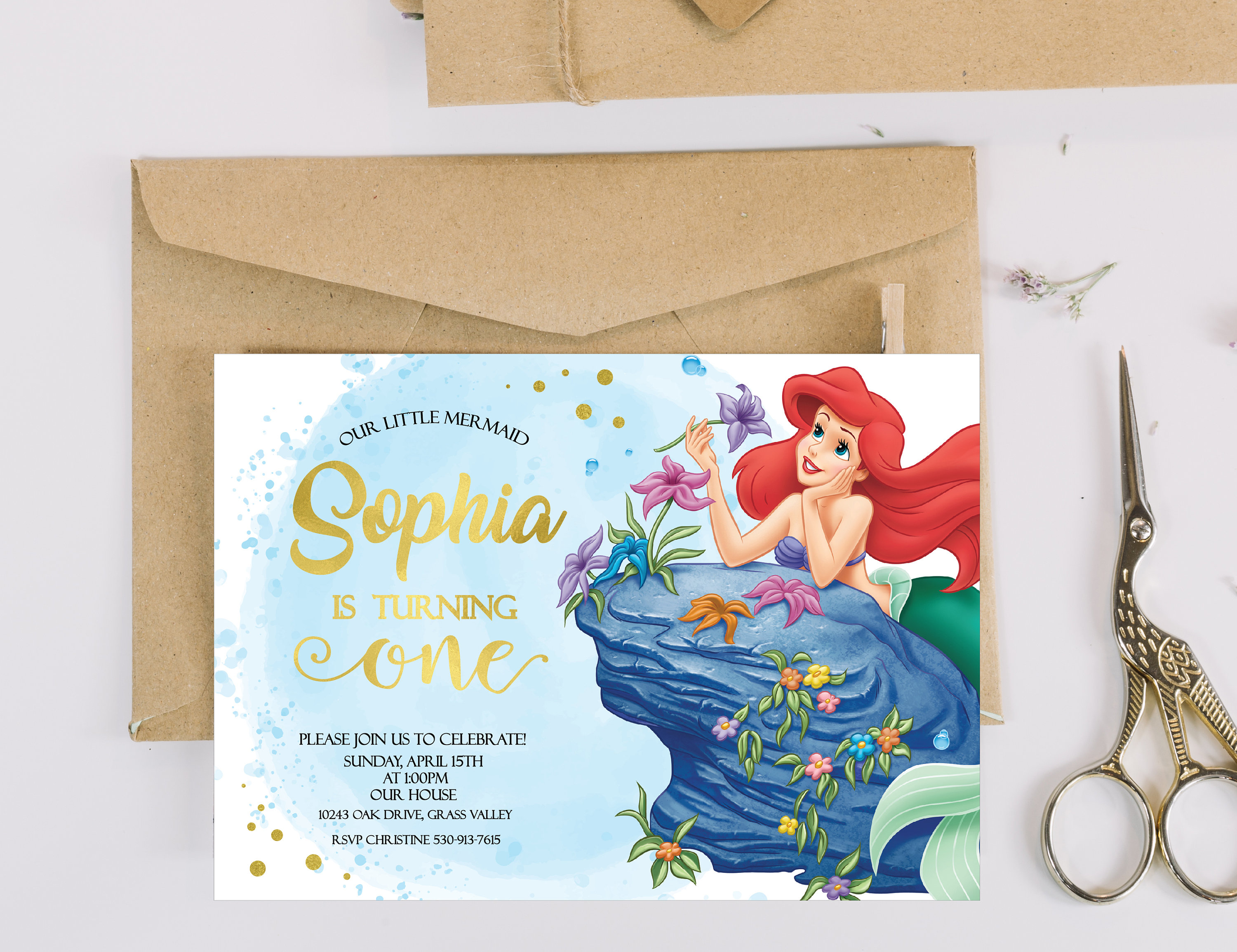 Princess Ariel Birthday Invitation: Under the Sea Party (JPEG File)