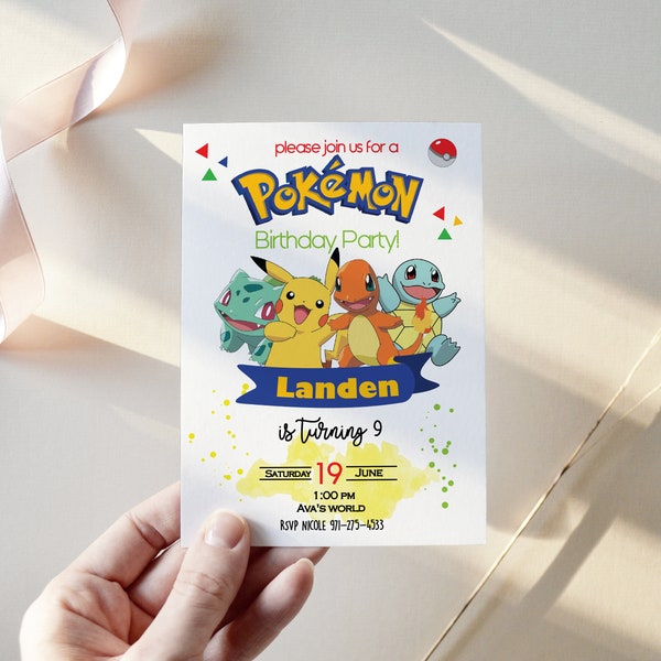 Pokemon invitations, Pokemon birthday invites, Pokemon party invites, Pikachu invitation, Digital Kids Party Invite, Pokemon cards