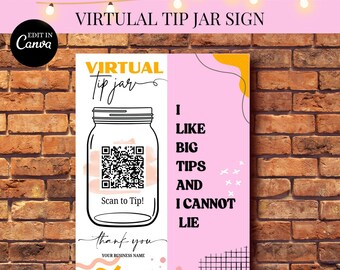 Funny Virtual Tip Jar Sign: Venmo QR Code Canva Template (8x10 Digital Download