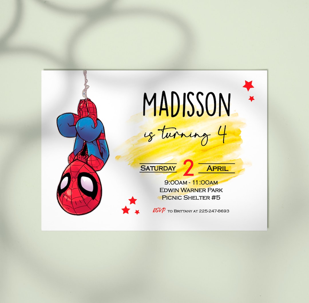 Digital Spiderman Birthday Invitations Printable Superhero Etsy