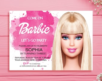 Printable Doll Birthday Invitation: Pink Party Theme (5x7 inches)