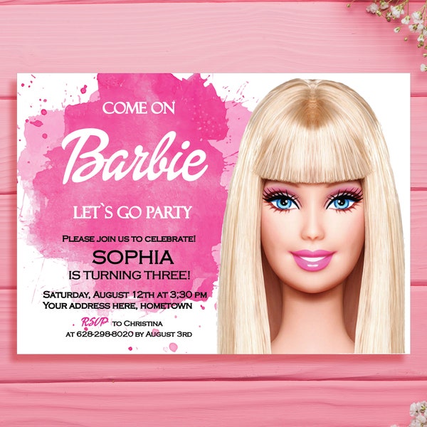 Printable Doll birthday invitation for girls, Pink doll party invites, Doll Invitation Birthday Invitation Template