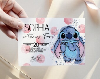 Watercolor Stitch Birthday Invitation Template (JPEG File)