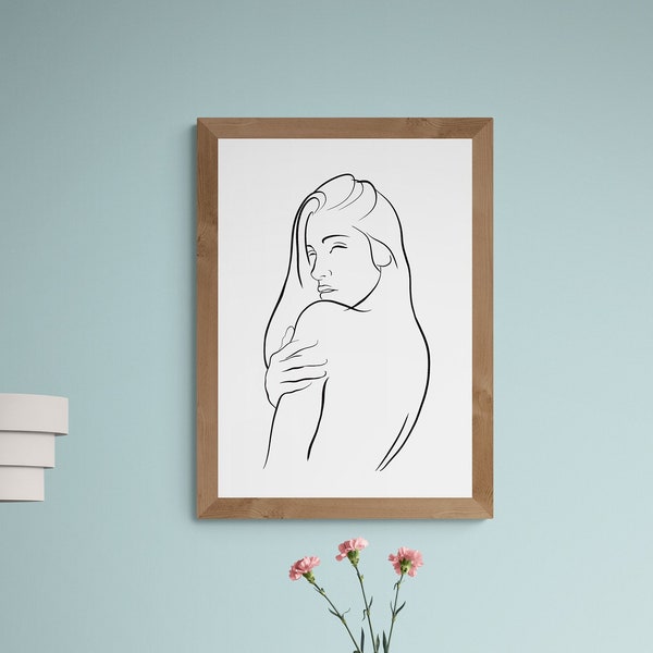 Woman looking over her shoulder, Female Line Art Portrait, Abstract Female Art, Woman Outline Print, Feminine Wall Artwork, Minimalist Print