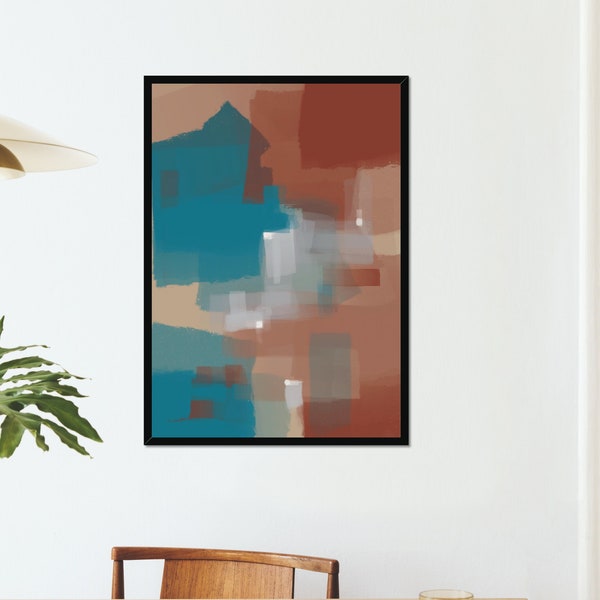 Blue Harmonies.  Abstract Printable Art. Colourful, non-figurative digital download.  Contemporary artwork print with complimentary colors.