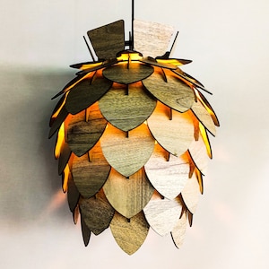 Mini Pine Cone Pendant Light - Wooden Ceiling Shadow Lighting - Wood Pinecone Chandelier - Dining Room Lampshade - Pineapple Luminaire Lamp