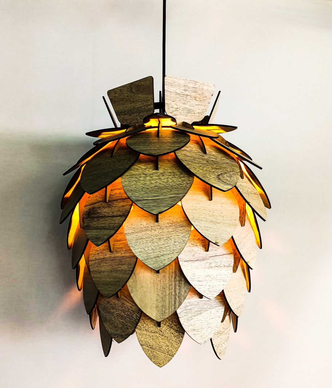 Mini Pine Cone Pendant Light - Wooden Ceiling Shadow Lighting - Wood ...