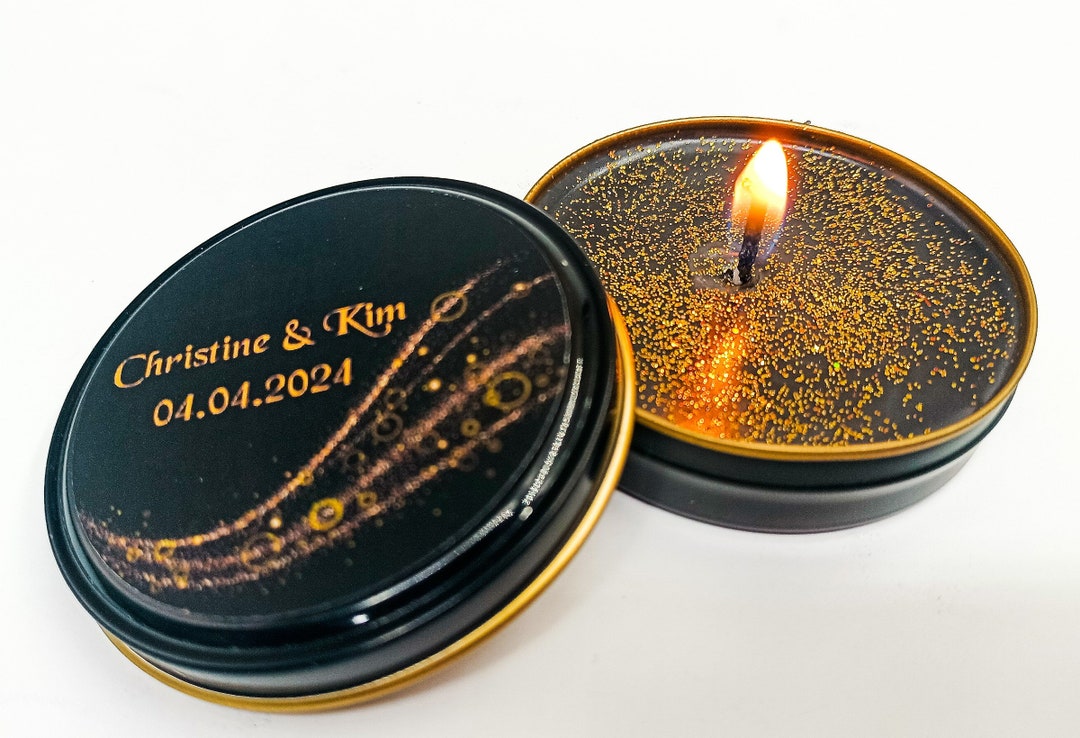 Personalized Mini Glitter Candles, Bulk Wedding Gifts for Guests