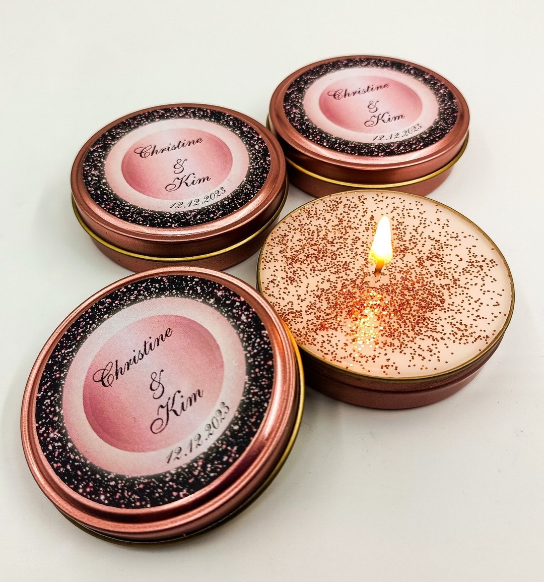 Personalized Mini Glitter Candles, Bulk Wedding Gifts for Guests