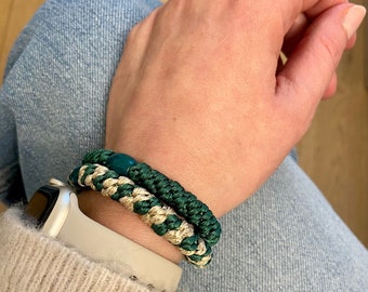 Set of 3 braided hair ties in shades of green, plain or with glitter, striped, braided bracelet can be combined in many ways