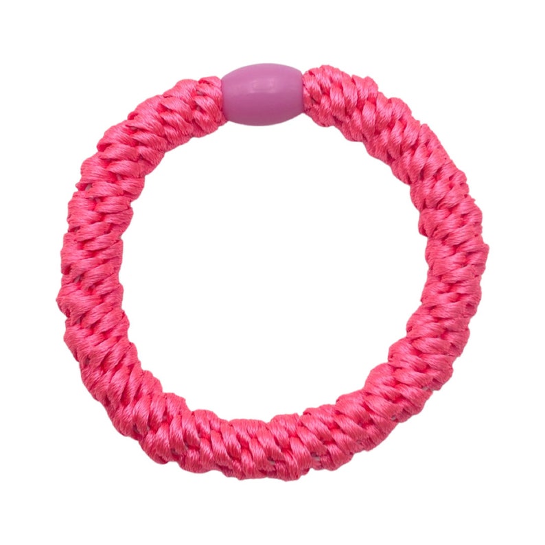 3er Set geflochtene Haargummis in Pink/Weiß/Gelb einfarbig und gestreift, als Armband kombinierbar Bild 6