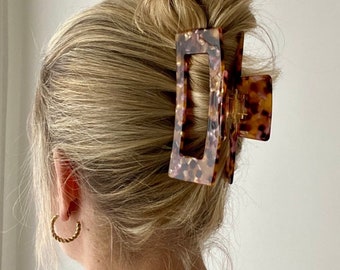 Nachhaltige Haarklammer 'The Minimalist' in buntem Leo, aus Cellulose Acetat, große Haarspange, XXL Haarklammer, hair claw, claw clip