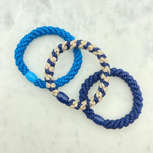 3er Set geflochtene Haargummis in Blau, Gold, Hellblau uni oder mit Glitzer, gestreift, geflochtenes Armband vielfach kombinierbar Bild 6