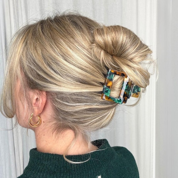 Nachhaltige Haarklammer 'The Minimalist' in bunt gestreift, aus Cellulose Acetat, Haarspange, minimalistische Haaraccessoires, hair claw