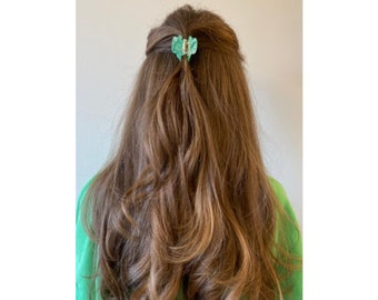 Kleine Haarklammer Tilda 3,5 cm in Schildpattoptik semitransparent mint-weiss nachhaltiges Cellulose Acetate Haarschmuck hair claw hair clip