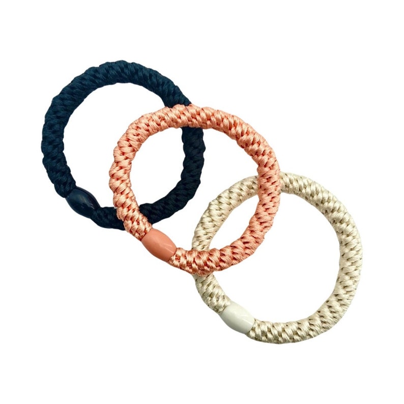 3er Set geflochtene Haargummis in Braun, Creme und Orangetönen, Schwarz , gestreift, geflochtenes Armband vielfach kombinierbar 3er Set Schwarz