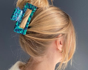 Nachhaltige Haarklammer 'The Minimalist' in Grün-Blau, aus Cellulose Acetat, große Haarspange, minimalistische Haaraccessoires, XL hair claw