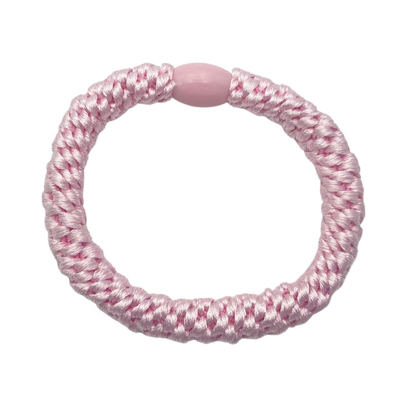 3er Set geflochtene Haargummis in Pink/Weiß/Gelb einfarbig und gestreift, als Armband kombinierbar Bild 4