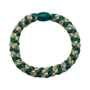 Lot de 3 élastiques à cheveux tressés dans les tons de vert, unis ou à paillettes, rayés, bracelet tressé pouvant être combiné de nombreuses façons Dunkelgrün-Gold