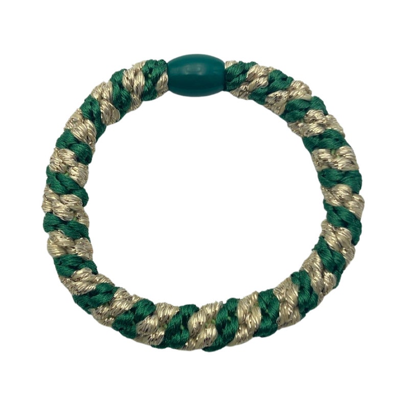 Lot de 3 élastiques à cheveux tressés dans les tons de vert, unis ou à paillettes, rayés, bracelet tressé pouvant être combiné de nombreuses façons Dunkelgrün-Gold