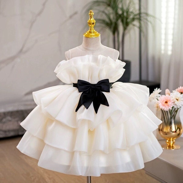 Elegantes ivory Kleider für Baby-Mädchen, flauschiges Kleid für Mädchen, Kleinkind Blumenmädchen Kleid, Hochzeit Mädchenkleid, Creme Kleid Trends