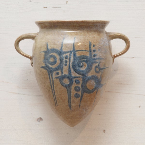 SUSANNE SCHAFF, West German studio ceramic, VINTAGE pottery, mcm, planter/vessel, wall hanging, mid-century, handmade, hand painted