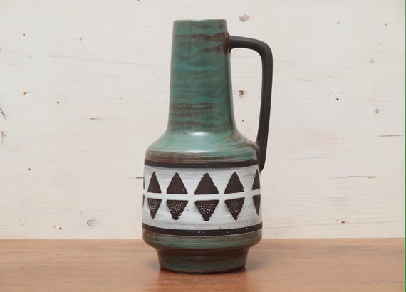 VEB HALDENSLEBEN, East German pottery, VINTAGE ceramic, handled vase, hand crafted decor, 1960s, mid-century ceramic, mcm