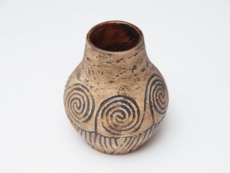 Ceramic vase, VINTAGE POTTERY, W.Germany, neo-primitive pattern, 1950s/1960s, mid-century ceramic, MCM, handmade decor image 2