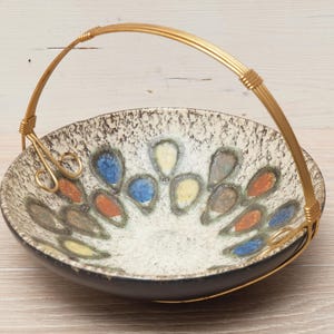 Ceramic bowl with handle, VINTAGE ceramic, W.-Germany, MCM, mid-century, West German pottery, 1960s, ceramic and brass, WGP