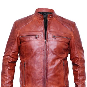 Men&#39;s Leather Biker Jacket, Classic Distressed Waxed Brown Motorcycle Biker Vintage Handmade Real Leather Jacket, Gift For Him
