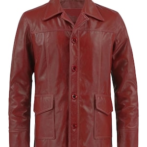 Blouson Brad Pitt en cuir véritable rouge Blouson style moto fait main avec surpiqûres blanches