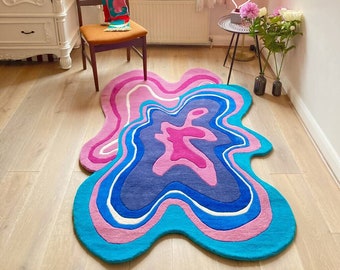 Multicolor Love Irregular Shaped Tufted Premium Rug 100% Wool Handmade Area Rug Carpet for Home, Bedroom Rug, Living Room Rug, Kids Room Rug