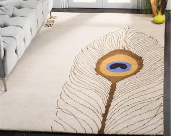 Handmade  Peacock Wool Rug for Living room Bedroom- Modren woolen Rug for Kids Room and Living room