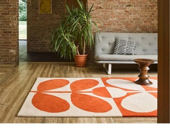 Grand tapis touffeté à la main en laine orange tige, tapis de salon, tapis de chambre à coucher, tapis de chambre d'enfants, tapis de couloir 5 x 8 tapis 8 x 10 tapis 10 x 14