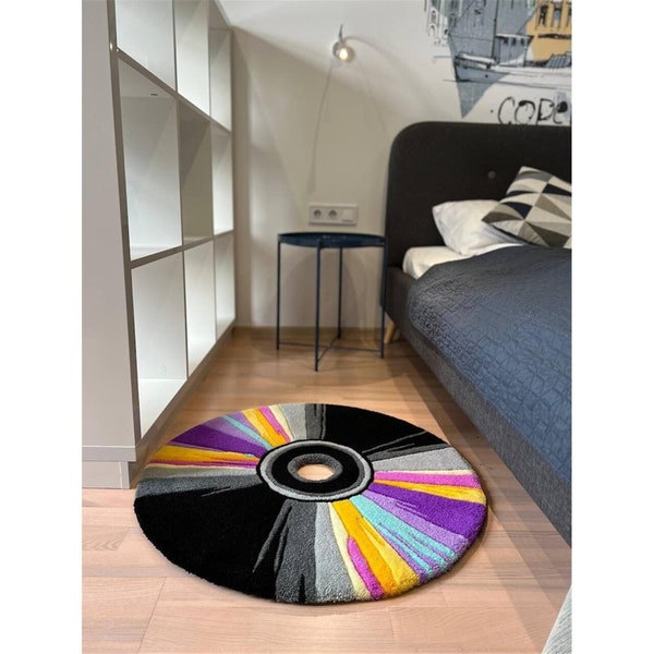 Custom Handmade Tufted Carpet Disk Rug | Rugs for Bedroom Aesthetic | Rugs For Kids | Kids Room Decor | Round Wool Rug For Home