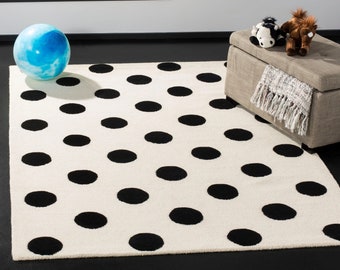 Black and White dotted rugs for living room bedroom kids room hall, high quality thick soft hand tufted wool rugs carpets