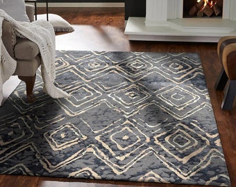 Casablanca Charcoal Beige Rug Silk Wool Handmade Moroccan Area Rug Carpet for Home, Bedroom, Living Room Scandi Bespoke Rug Oversize Tapis