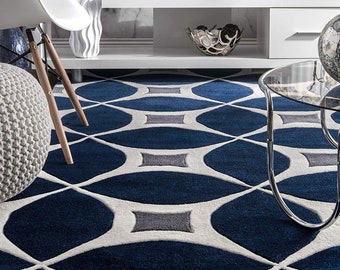 Hand tufted wool rug, Carpets For Living Room Aesthetic, 100% Wool Rug, Navy Blue Rug, Rug 5x8 , Rug 8x10 , Rug 9x12 , Rug 6x8 , Rug 7x10