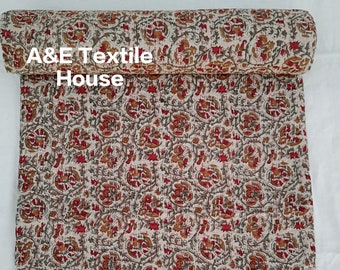 Indian kantha Quilt Kantha Quilt Floral Boho Bedding Hand Block Print Kantha Throw Blanket Lightweight