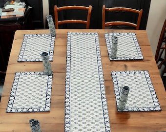 Hand Block Printed Premium Matching Runner With Napkins for 6 Seater with Premium Table Mat Set Hand Block Print