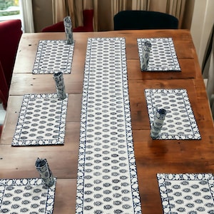 Hand Block Printed Table Runner Set: Cotton Napkins & Placemats
