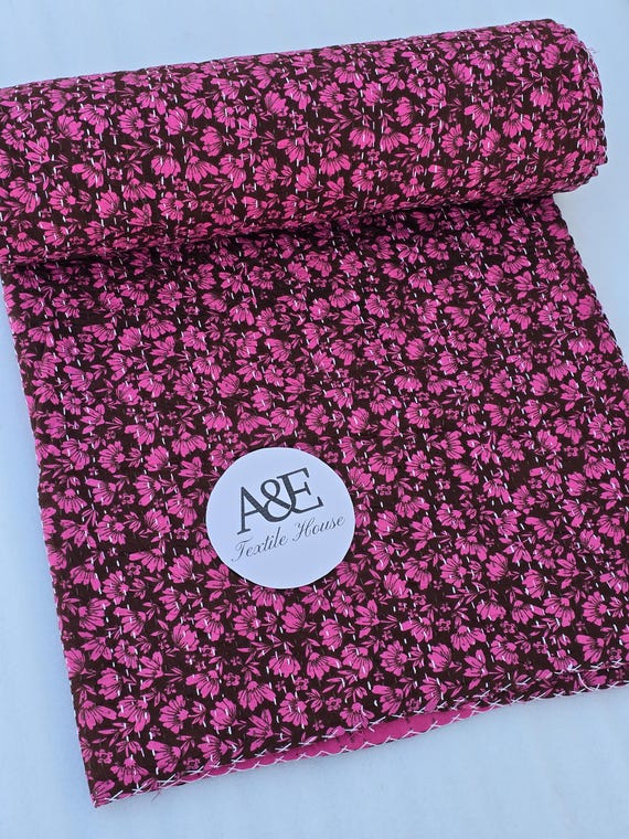 Handmade Kantha Quilt, Vintage Floral Block Print Bedding Vintage Bedding Quilt Gorgeous Quilt that has the Perfect Vintage look