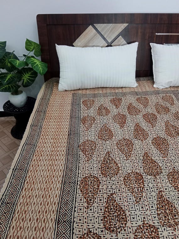 Hand Block Print Kantha Quilt: Floral Indian Bedding Rare Find, Only 2 pieces Available