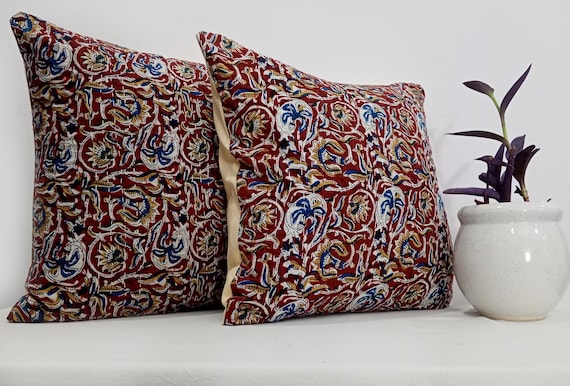 Premium Pillows Cushion Cover Customize Size Shames Pillows, Hand block Print  Handmade Kantha Work Hand stitched Pillow, Boho Pillowcase