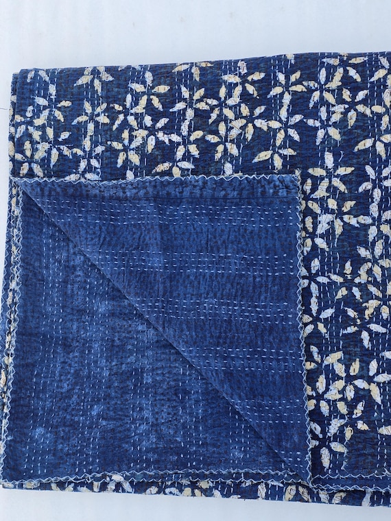 Blue and Vintage Blue Indigo Quilt indigo Queen Bedding Blue preppy Bedding Blue flower kantha