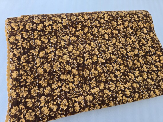 Handmade Kantha Quilt, Vintage Floral Block Print Bedding Vintage Bedding Quilt Gorgeous Quilt that has the Perfect Vintage look