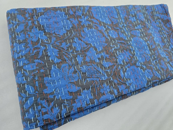 Handmade Kantha Quilt, Vintage Floral Block Print Bedding Vintage Bedding Quilt Gorgeous quilt that has the perfect vintage look