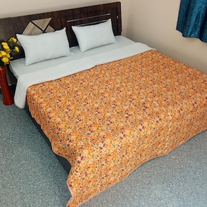 Batting Cotton Quilt Handmade Jaipuri Razai Quilt blanket, Soft Indian Cotton Kantha Quilt, Queen Size Traditional Jaipuri Quilt,